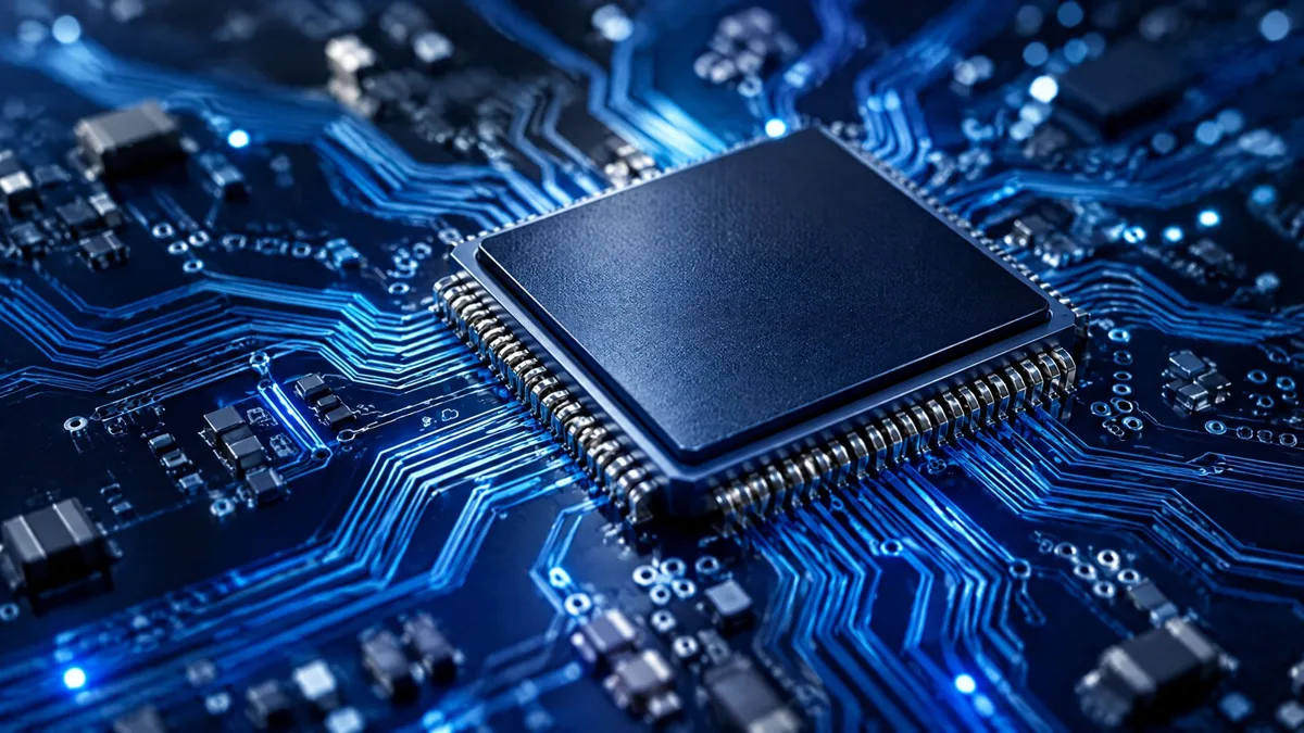蓝色线路上的电脑芯片